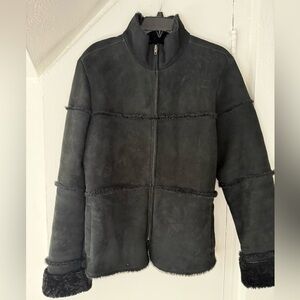 Bushwacker Genuine Suede Leather Sheepskin Lined Black Jacket Women’s Medium